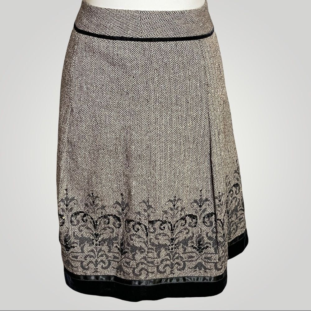 🔴 Ann Taylor Loft Herringbone Wool Blend Skirt w/ Velvet Trim